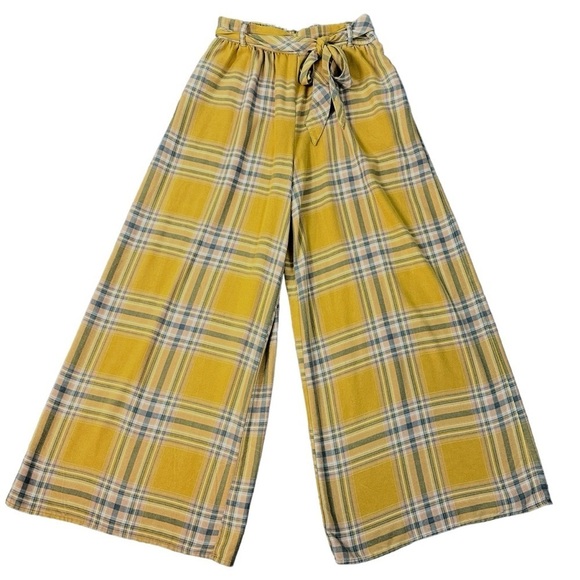 Free People Good Or Plaid Wide Leg Pants in Mustard Size Small - Picture 9 of 14